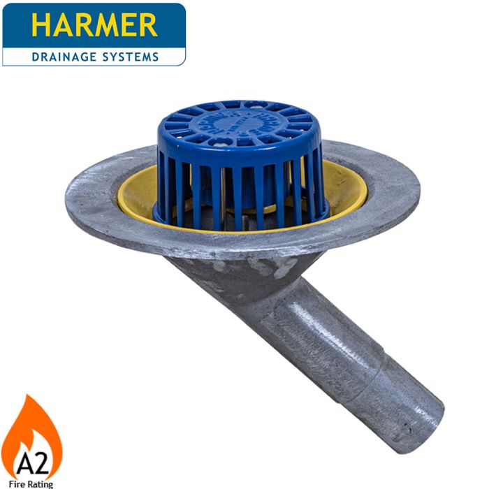 Harmer AV245 Aluminium Dome Grate Flat Roof Outlet with 45 Degree 50mm (2") Spigot