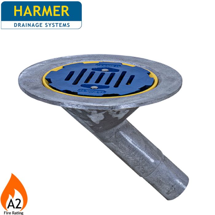 Harmer AV245F Aluminium Flat Grate Flat Roof Outlet with 45 Degree 50mm (2") Spigot