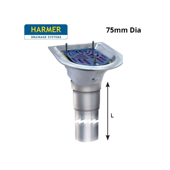 Harmer Aluminium Balcony Outlet with Extended Spigot - 75mm Dia