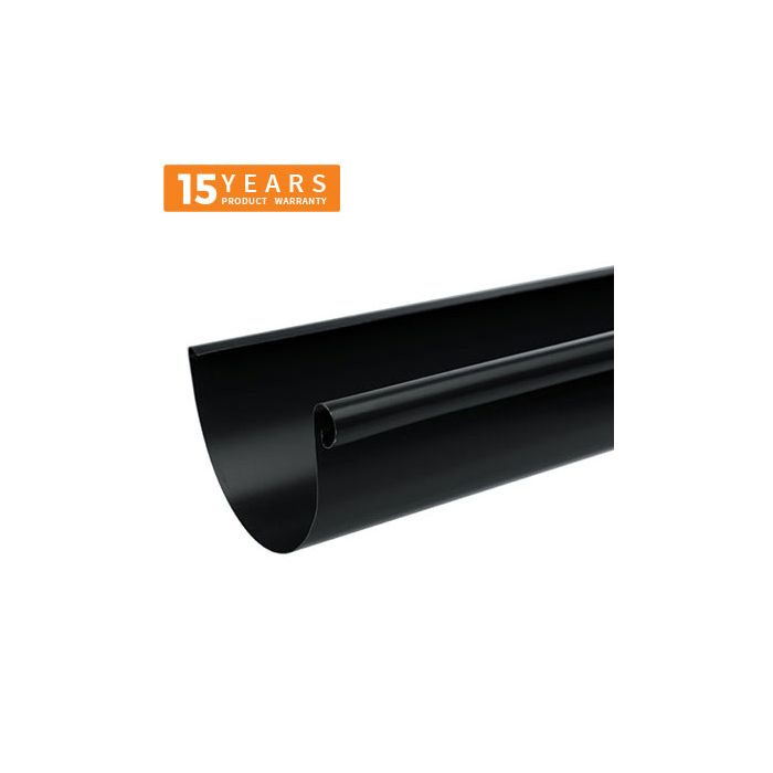 125mm Half Round Black Coated Galvanised Steel Gutter 3m Length - 15 years Product Warranty