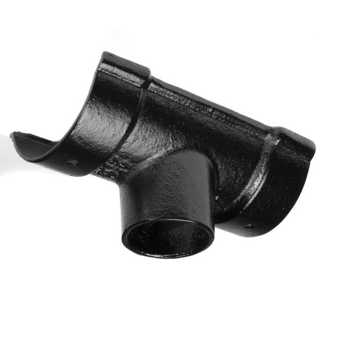 115mm (4.5") Beaded Half Round Cast Iron 65mm (2.5") Gutter Outlet - Primed