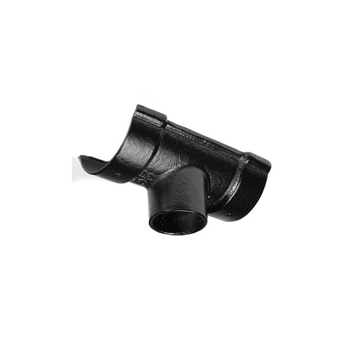 115mm (4.5") Beaded Half Round Cast Iron 75mm (3") Gutter Outlet - Black