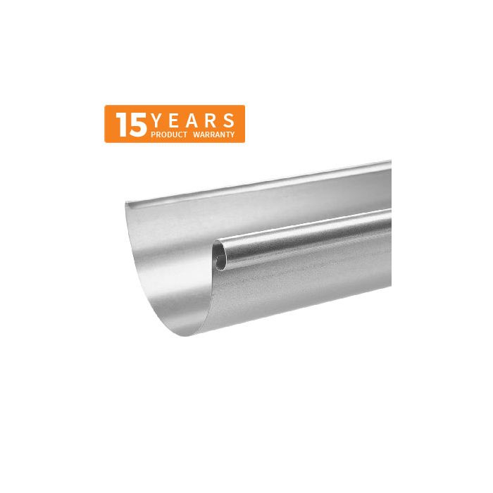 125mm Half Round Galvanised Steel Gutter 3m Length - 15 years Product Warranty