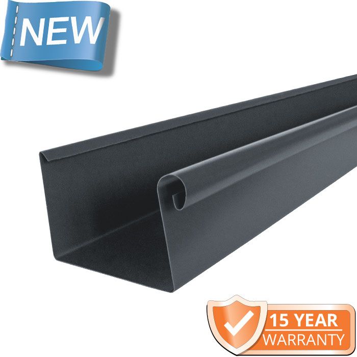 120x75mm Box Profile RAL 7016 Anthracite Grey Coated Galvanised Steel Gutter - 3m Length