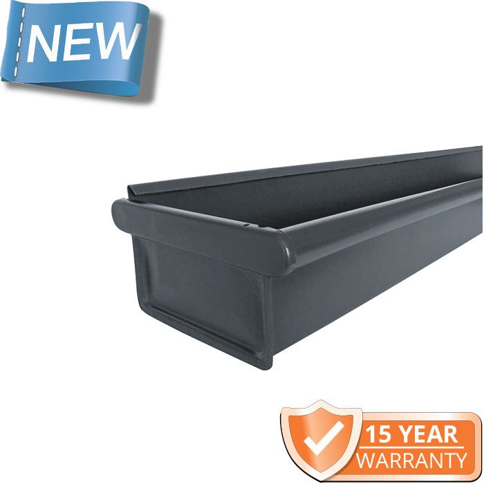 120x75mm Box Profile RAL 7016 Anthracite Grey Coated Galvanised Steel Gutter - Pre-Fab Left-Hand Stopend including 1m Length