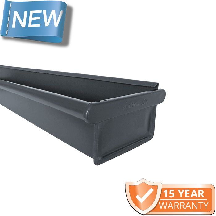 120x75mm Box Profile RAL 7016 Anthracite Grey Coated Galvanised Steel Gutter - Pre-Fab Right-hand Stopend including 1m Length