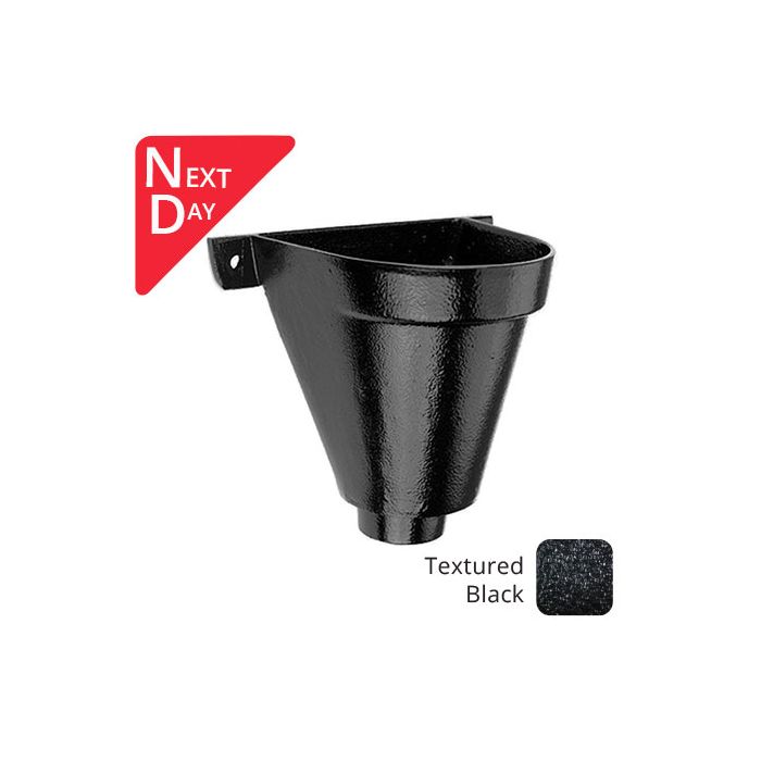200mm Cast Aluminium Flat Back Hopper Head - 63mm (2.5") Outlet - Textured Black- next day delivery