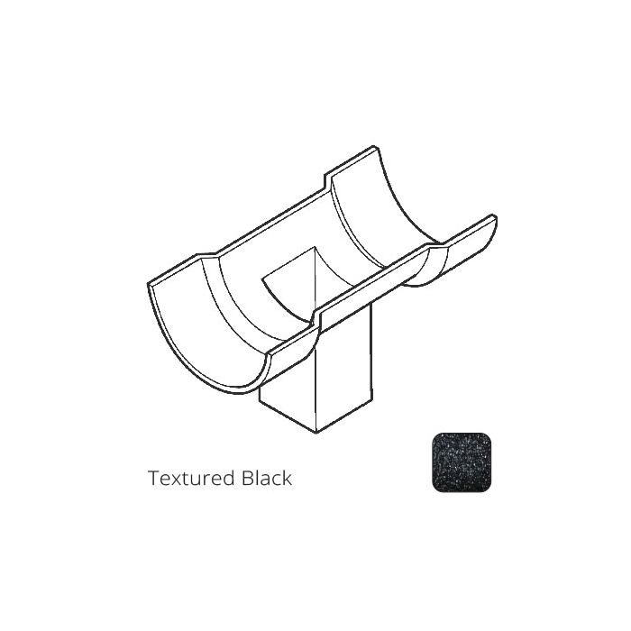 75x75 (3x3") square outlet Cast Aluminium Half Round 100mm (4") Gutter Running Outlet - Double Socket - Textured Black 