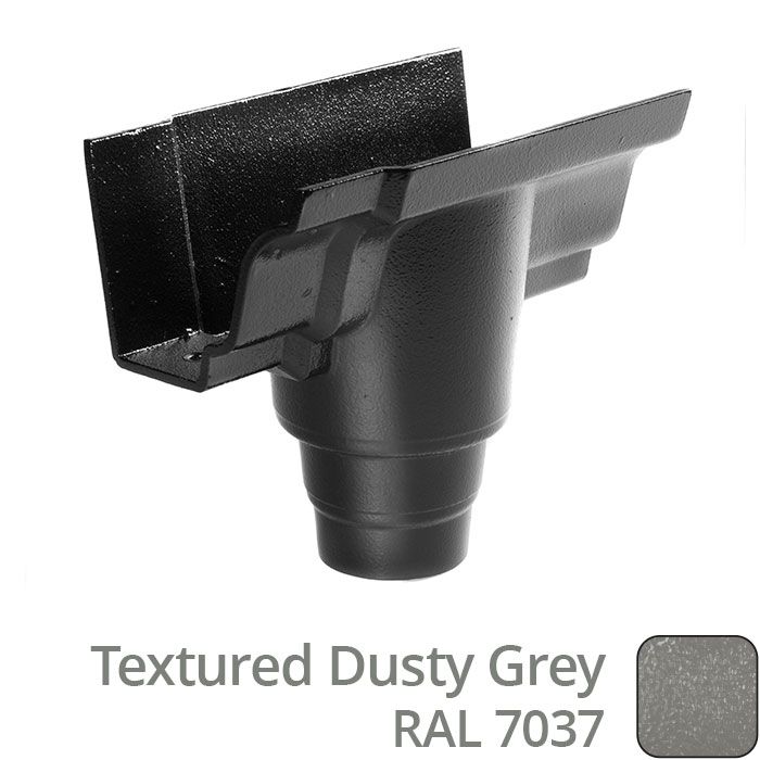 125x100 (5"x 4") Moulded Ogee Cast Aluminium 100mm Gutter Outlet - Textured Dusty Grey RAL 7037 - Buy online now from Rainclear Systems