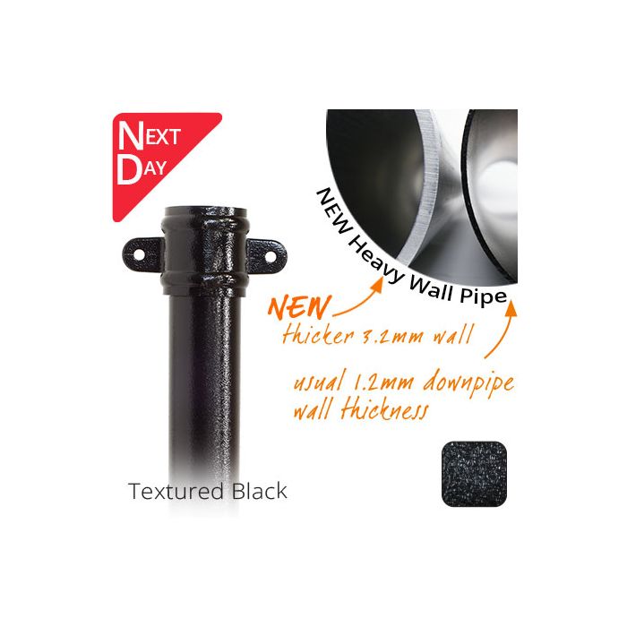76mm (3") NEW Heavy Wall Aluminium Downpipe with Cast Eared Socket - Textured Black - Next day delivery