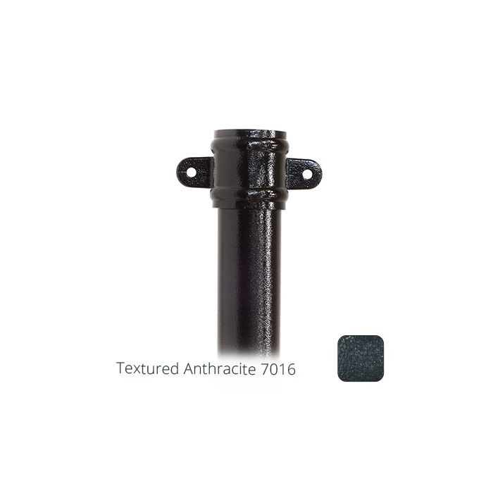 63mm (2.5") x 2m Aluminium Downpipe with Cast Eared Socket - Textured Anthracite Grey RAL 7016