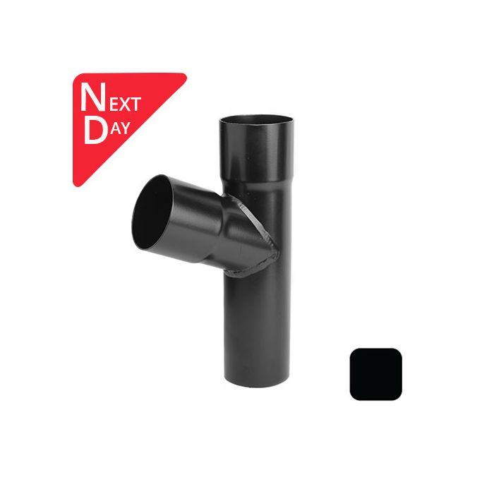 63mm (2.5") Swaged Aluminium Downpipe 112 Degree Branch without Ears - RAL 9005m Matt Black