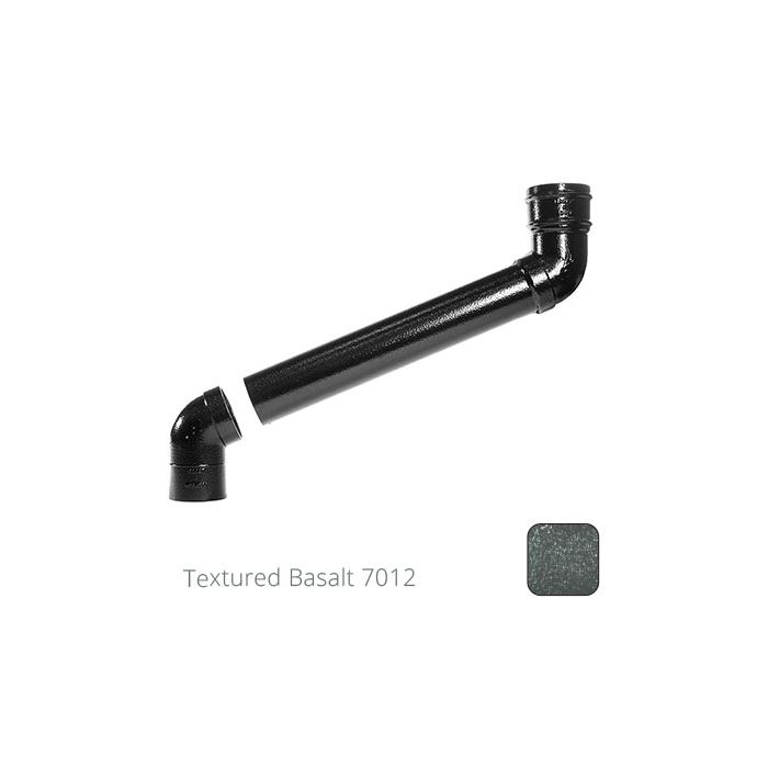 63mm (2.5") Cast Aluminium Downpipe 400mm (max) Adjustable Offset - Textured Basalt Grey RAL 7012 - from Rainclear Systems