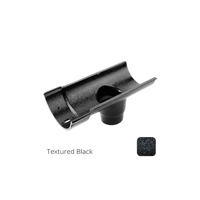 115mm (4.5") Beaded Half Round Cast Aluminium Single Spigot/Socket Running Outlet with 63mm outlet pipe - Textured Black
