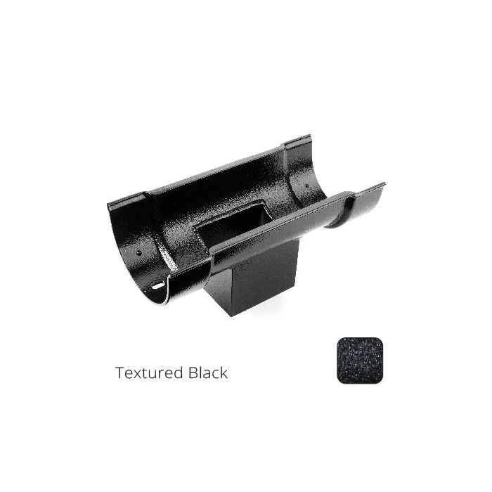 115mm (4.5") Beaded Half Round Cast Aluminium Double Socket Running Outlet with 75x75mm square outlet pipe - Textured Black