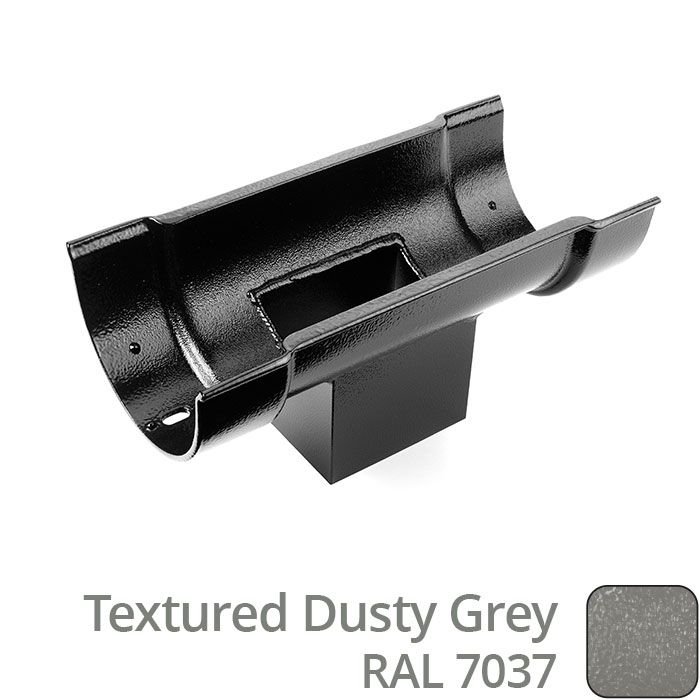 115mm (4.5") Beaded Half Round Cast Aluminium Double Socket Running Outlet with 75x75mm square outlet pipe - Textured Dusty Grey RAL 7037