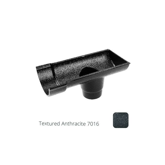 115mm (4.5") Beaded Half Round Cast Aluminium Stop-end Socket Outlet with 63mm outlet pipe - Textured Anthracite Grey RAL 7016 
