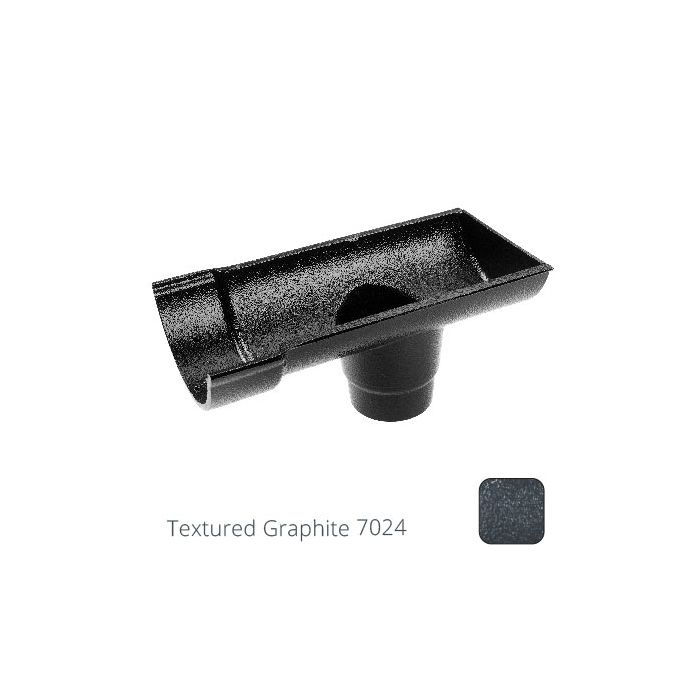 115mm (4.5") Beaded Half Round Cast Aluminium Stop-end Socket Outlet with 75mm outlet pipe - Textured Graphite Grey RAL 7024
