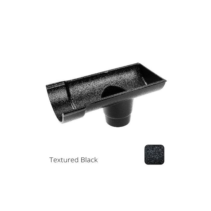 115mm (4.5") Beaded Half Round Cast Aluminium Stop-end Socket Outlet with 63mm outlet pipe - Textured Black