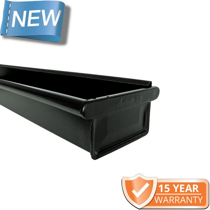 120x75mm Box Profile Black Coated Galvanised Steel Gutter - Pre-Fab Right-Hand Stopend including 1m Length