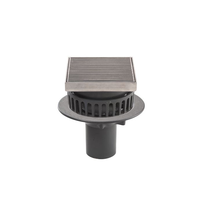 Harmer C400/ESS - 110mm Cast Iron Vertical Outlet, Extension Piece & Adjustable Square Stainless Steel Grate