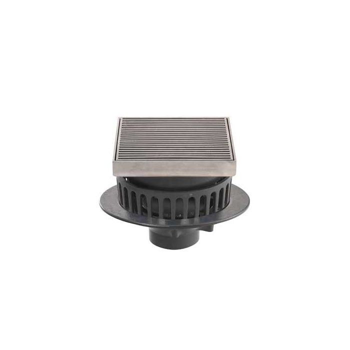 Harmer C400T/ESS - 4"BSP Thread Cast Iron Vertical Outlet, Extension Piece & Adjustable Square Stainless Steel Grate