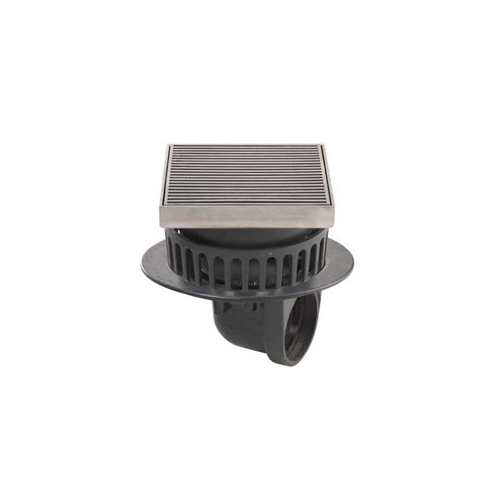 Harmer C490T/ESS - 4"BSP Thread Cast Iron 90deg Outlet, Extension Piece & Adjustable Square Stainless Steel Grate