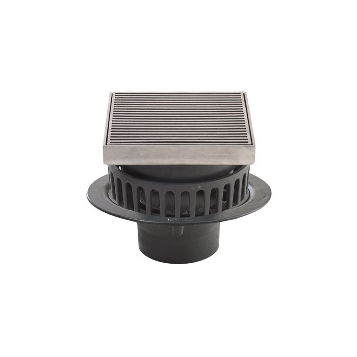 Harmer C400LT/ESS - Large Sump 4"BSP Thread Cast Iron Vertical Outlet, Extension Piece & Adjustable Square Stainless Steel Grate