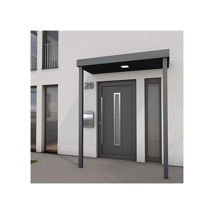 BS200 Aluminium Canopy with 2 Posts and LED light - 200x90cm - RAL7016 Anthracite Grey