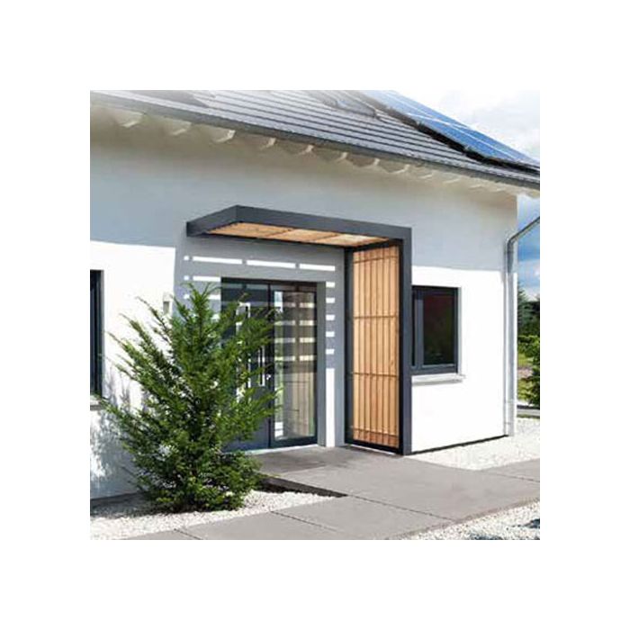 BSTL200 Aluminium Rect. Timber Line Canopy 200x90cm with 220cm Right-Hand Side Panel with Integral Drainage - RAL7016 Anthracite Grey
