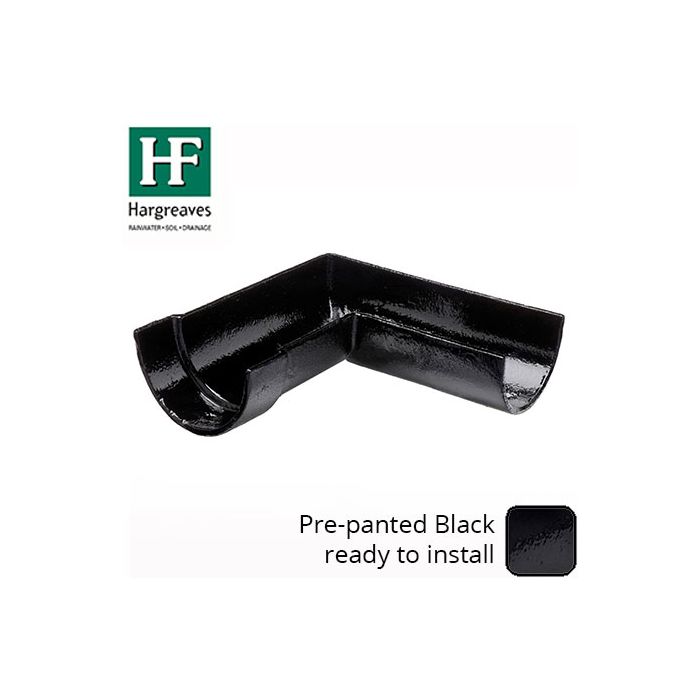 100x75mm Painted Cast Iron RH Deep Half-Round 90 Degree Angle  - Black