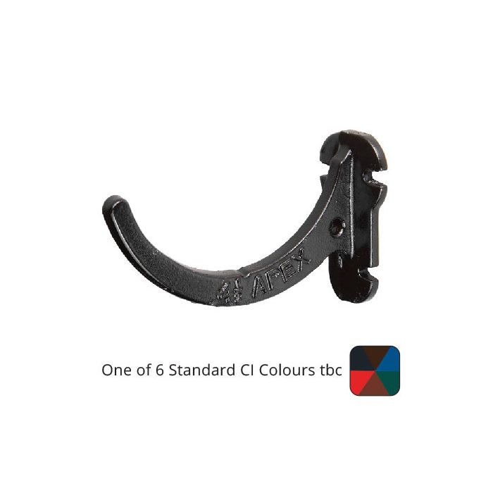 A cast iron half round gutter fascia bracket designed for fixing to a solid timber or PVCu fascia board, these are to be fixed at 900mm intervals

