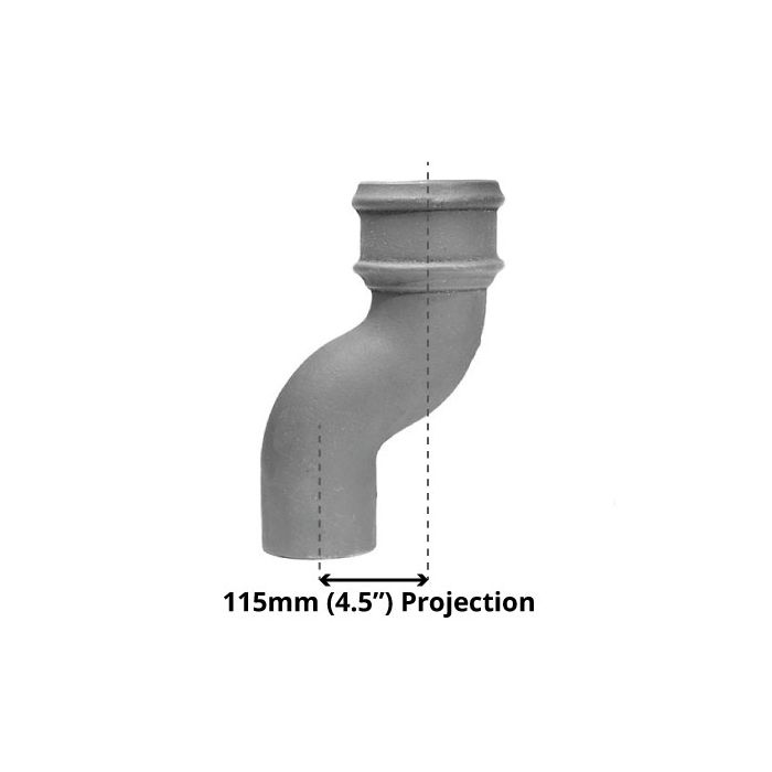 100mm (4") Cast Iron Downpipe Offset 115mm (4.5") Projection - Primed