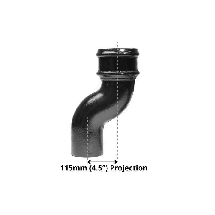 75mm (3") Cast Iron Downpipe Offset 115mm (4.5") Projection - Black