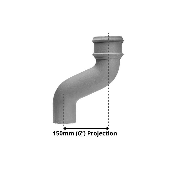 100mm (4") Cast Iron Downpipe Offset 150mm (6") Projection - Primed