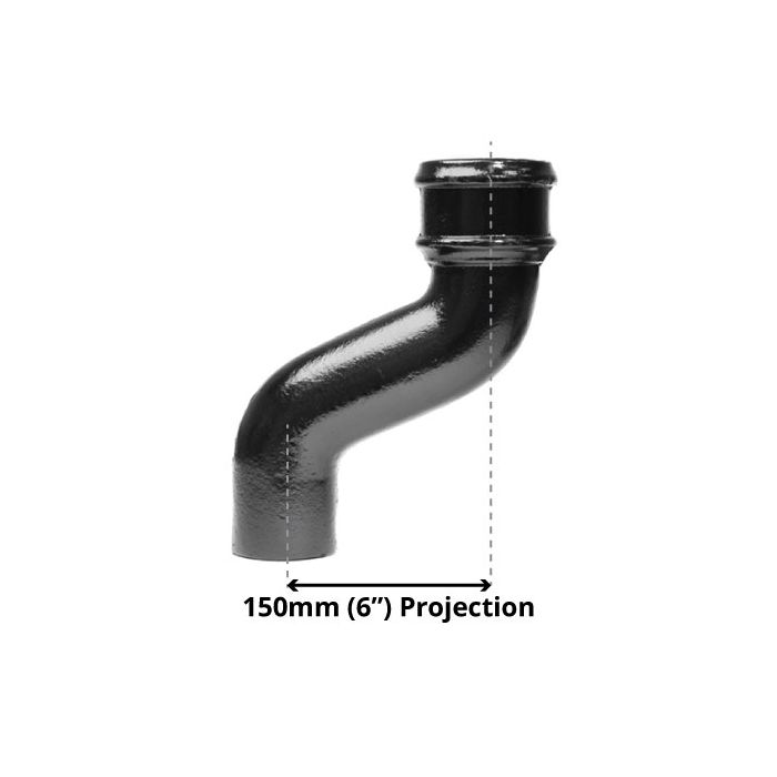 75mm (3") Cast Iron Downpipe Offset 150mm (6") Projection - Black