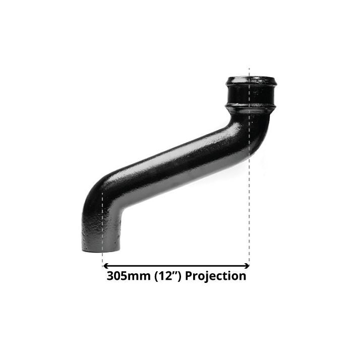 100mm (4") Cast Iron Downpipe Offset 305mm (12") Projection - Black