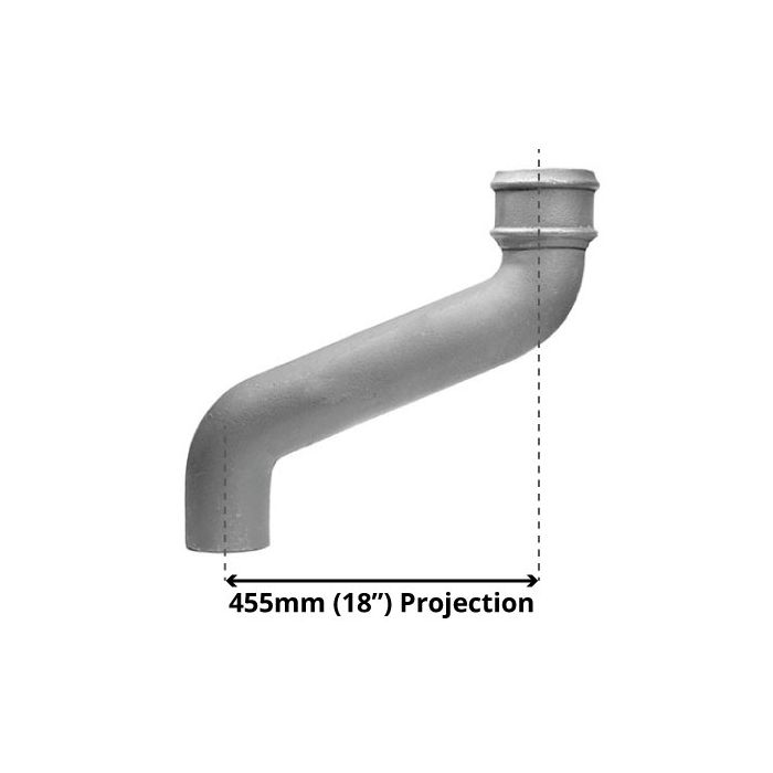 65mm (2.5") Cast Iron Downpipe Offset 455mm (18") Projection - Primed