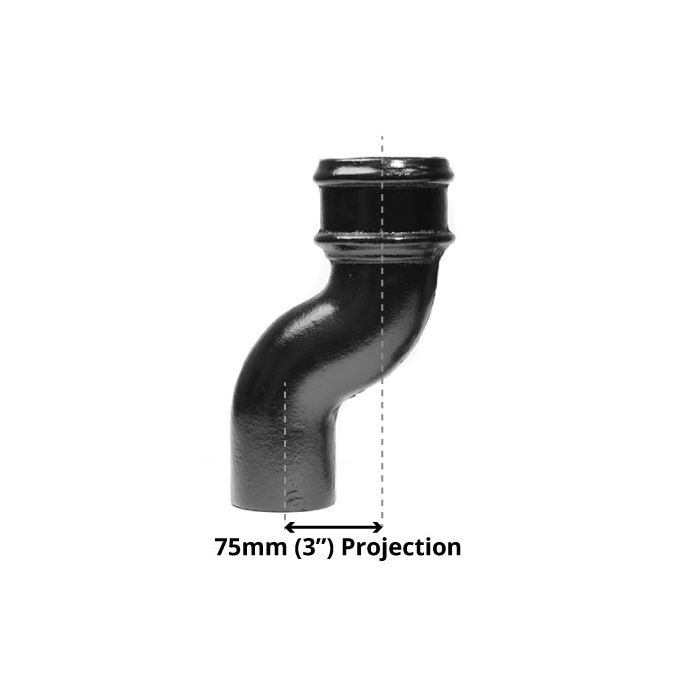 100mm (4") Cast Iron Downpipe Offset 75mm (3") Projection - Black