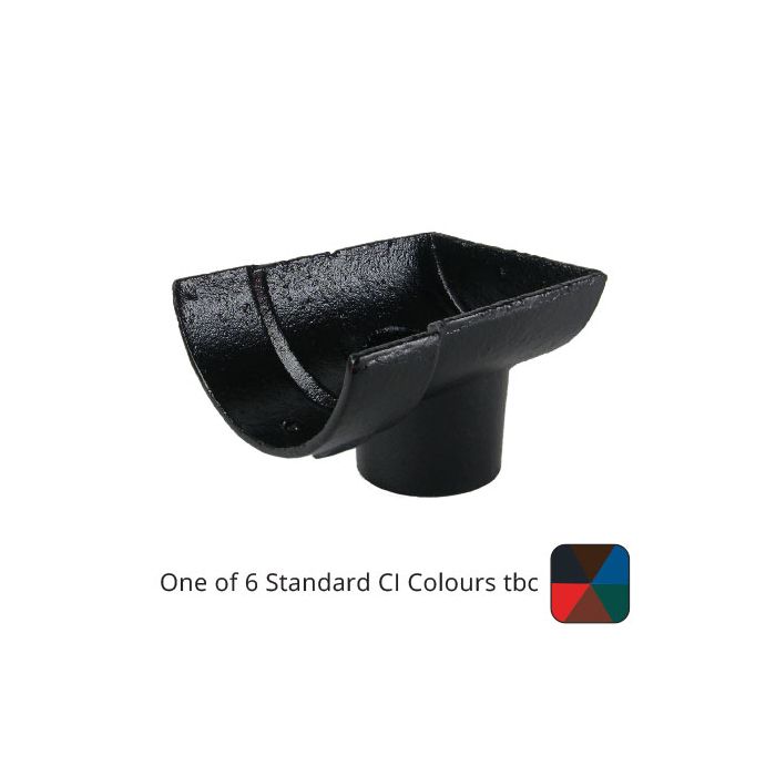 125mm (5") Half Round Cast Iron 65mm (2.5") Drop End Gutter Outlet - External - One of 6 CI Standard RAL Colours TBC