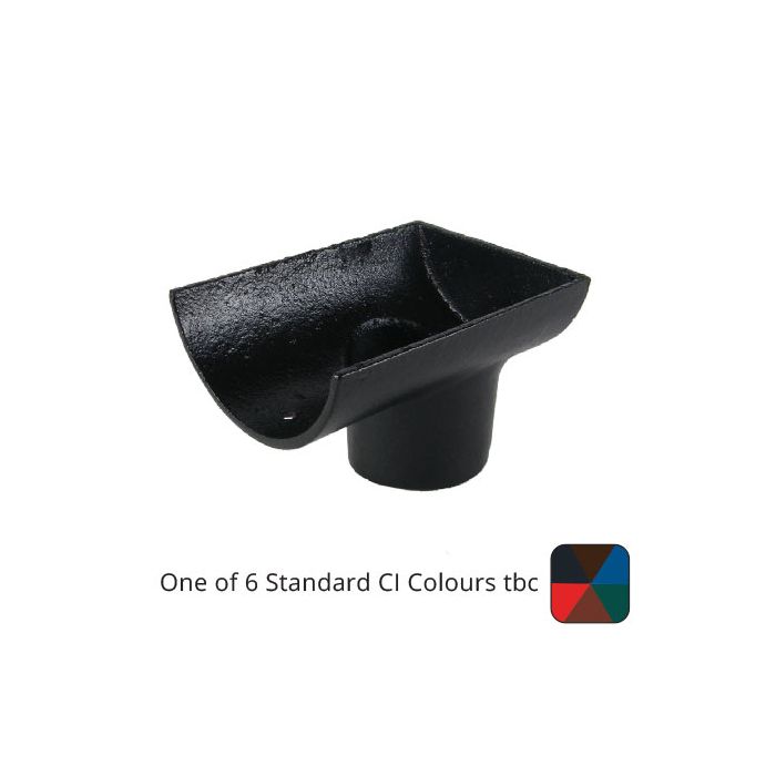 115mm (4.5") Half Round Cast Iron 65mm (2.5") Drop End Gutter Outlet - Internal - One of 6 CI Standard RAL Colours TBC