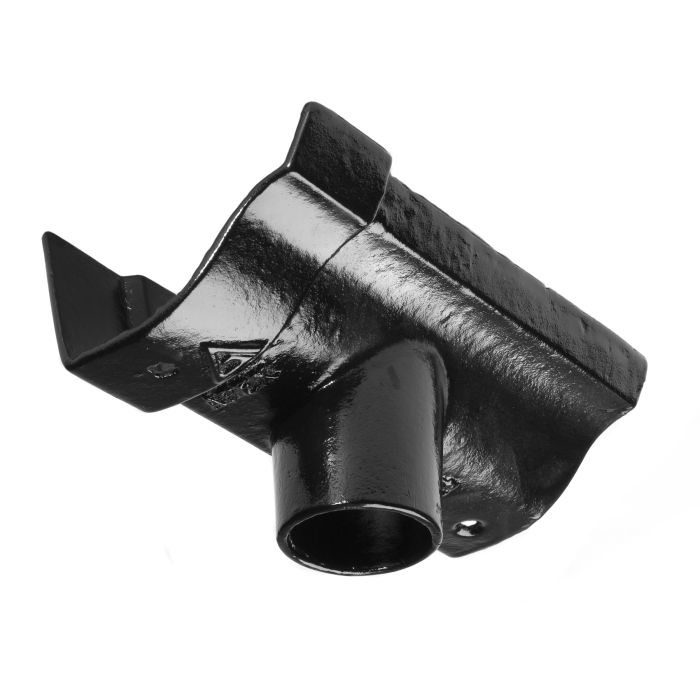 115mm (4.5") Victorian Ogee Cast Iron 75mm (3") Gutter Outlet - Black