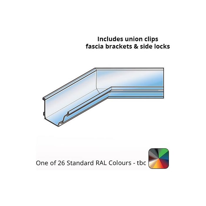140x100mm Aluminium Aqualine Moulded Gutter 135 Degree Angle Assemblies - Internal - One of 26 Standard Matt RAL colours TBC 