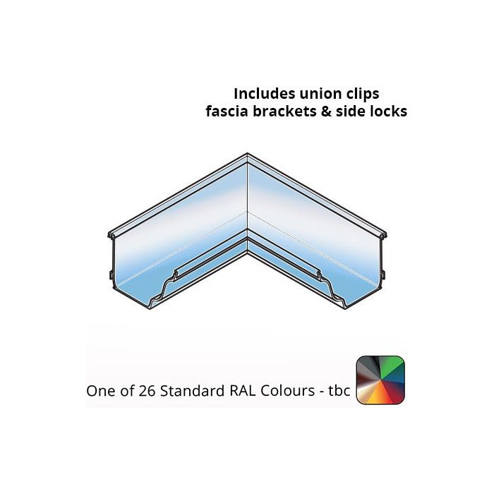140x100mm Aluminium Aqualine Moulded Gutter 90 Degree Angle Assemblies - Internal - One of 26 Standard Matt RAL colours TBC 