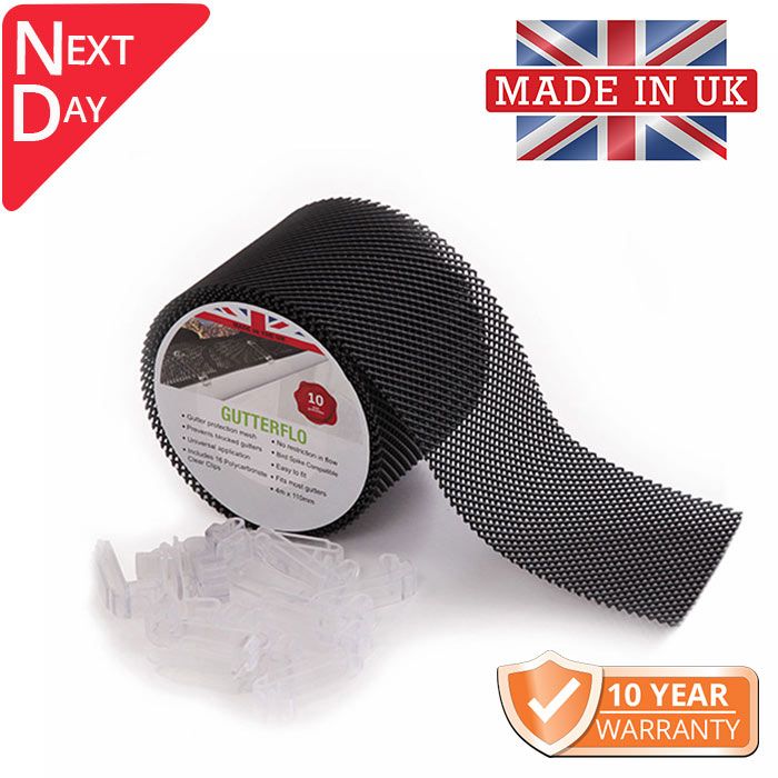 110mm GutterFlo HDPE Grid Mesh 4mtr Roll - comes with 16 polycarbonate clips - Buy online now from Rainclear Systems