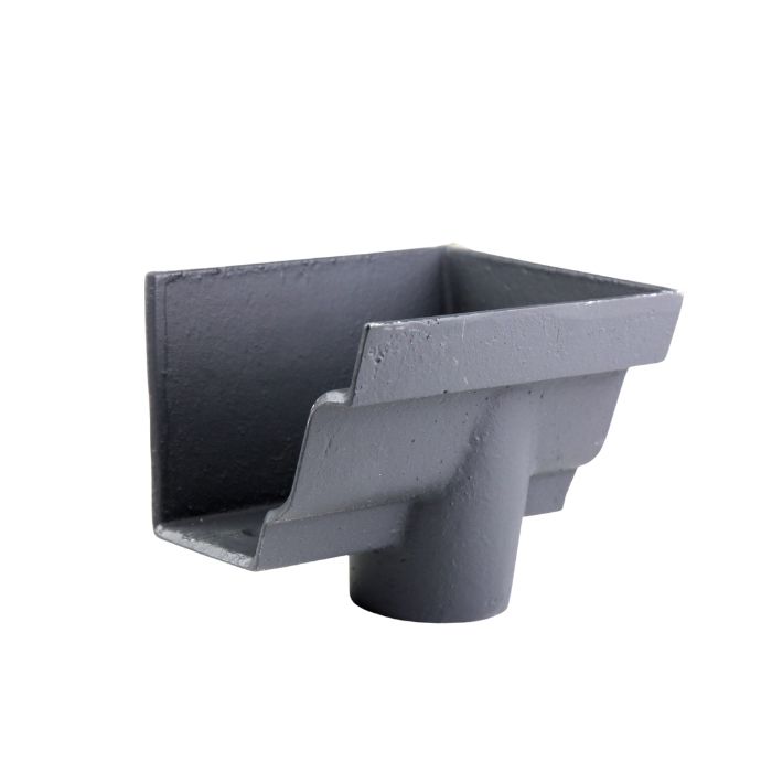 100 x 75mm (4"x3") Hargreaves Foundry Cast Iron G46 Moulded Gutter 75mm Dropend Outlet - External - Primed