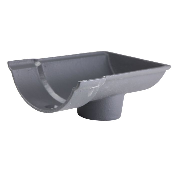 125mm (5") Hargreaves Foundry Beaded Half Round Cast Iron Gutter 75mm Dropend Outlet - External - Primed