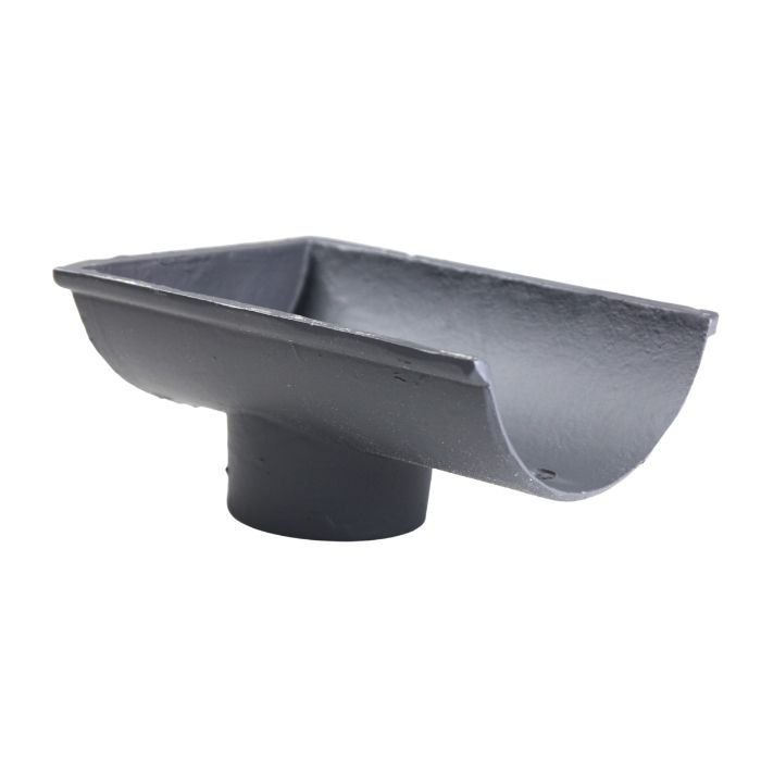 125mm (5") Hargreaves Foundry Beaded Half Round Cast Iron Gutter 65mm Dropend Outlet - Internal  - Primed