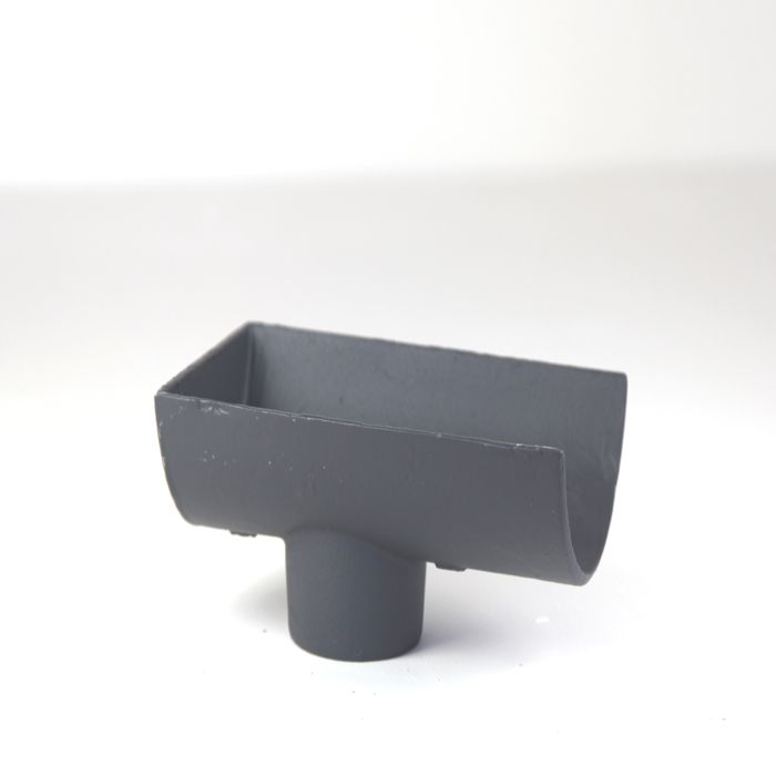 125mm (5") Hargreaves Foundry Plain Half Round Cast Iron Gutter 75mm Dropend Outlet - Internal - Primed