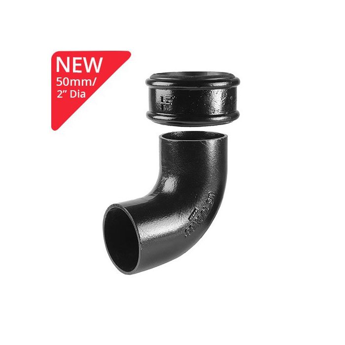 50mm (2")  SimpleFIT 92.5 Degree Short Bend with Uneared 'Push-Fit' Sockets - Black